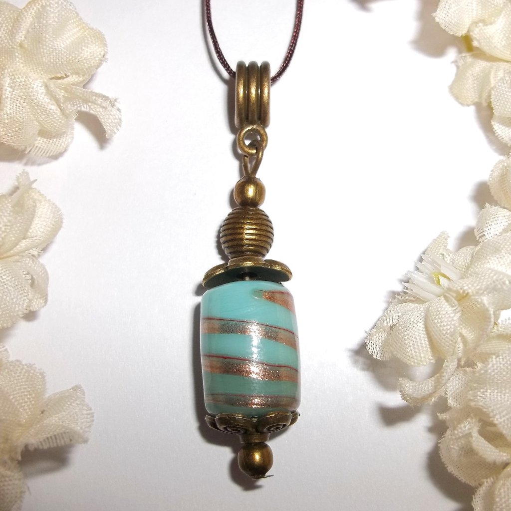 Turquoise Blue Brown Bronze Boho Necklace Beaded Handmade Gift Idea Girl 6746 20$